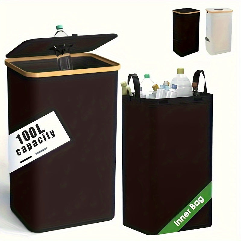 100L/140L Grote Capaciteit Prullenbak met Deksel voor Flessen Modern Rechthoekig Ontwerp, Geschikt voor Buitenruimtes, Keuken, Woonkamer, Ideaal Cadeau voor Feestdagen