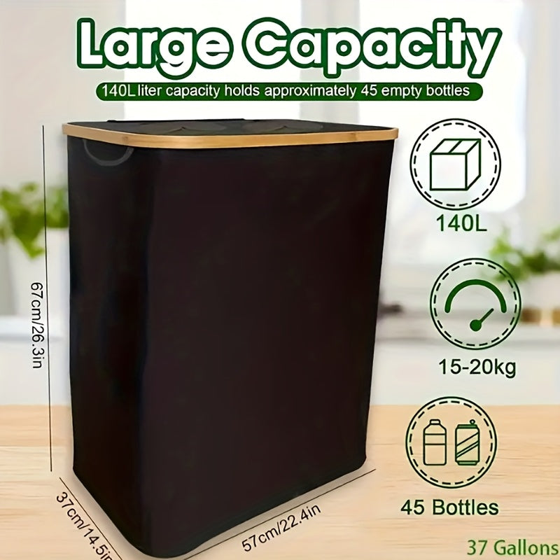 100L/140L Grote Capaciteit Prullenbak met Deksel voor Flessen Modern Rechthoekig Ontwerp, Geschikt voor Buitenruimtes, Keuken, Woonkamer, Ideaal Cadeau voor Feestdagen